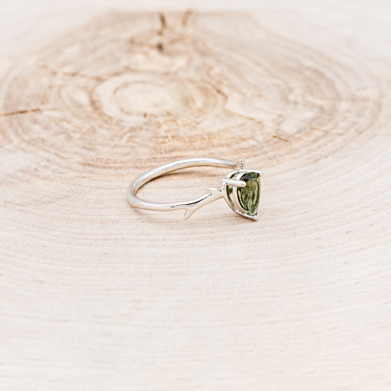 "ARTEMIS" - PEAR GREEN TOURMALINE ENGAGEMENT RING WITH AN ANTLER-STYLE STACKING BAND WITH DIAMOND ACCENT-14