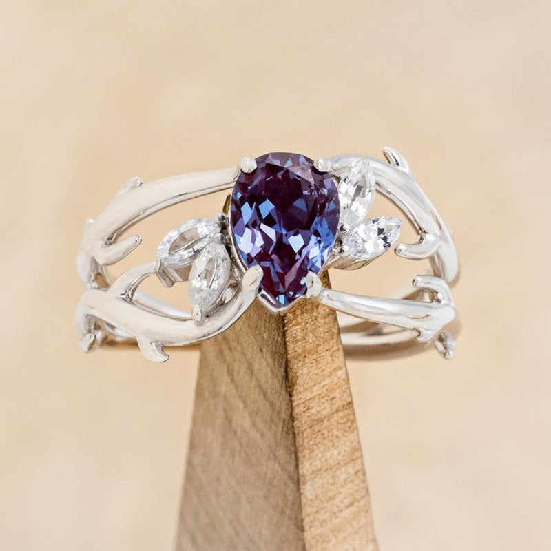 "ARTEMIS" - PEAR SHAPED LAB-GROWN ALEXANDRITE ENGAGEMENT RING WITH MARQUISE DIAMOND ACCENTS