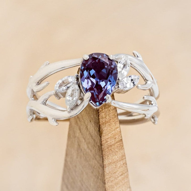 "ARTEMIS" - PEAR SHAPED LAB-GROWN ALEXANDRITE ENGAGEMENT RING WITH MARQUISE DIAMOND ACCENTS-1