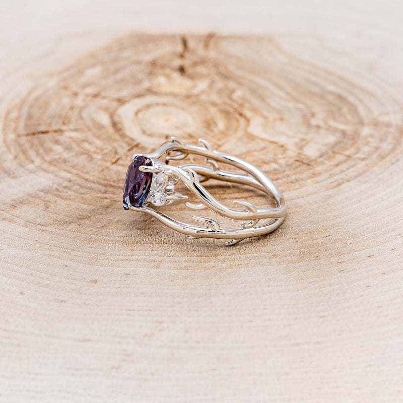 "ARTEMIS" - PEAR SHAPED LAB-GROWN ALEXANDRITE ENGAGEMENT RING WITH MARQUISE DIAMOND ACCENTS