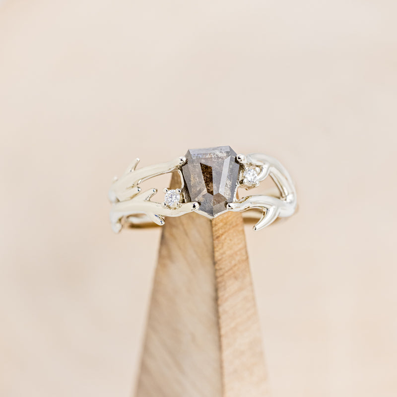 "ARTEMIS" - SHIELD CUT SALT & PEPPER DIAMOND ENGAGEMENT RING WITH DIAMOND ACCENTS
