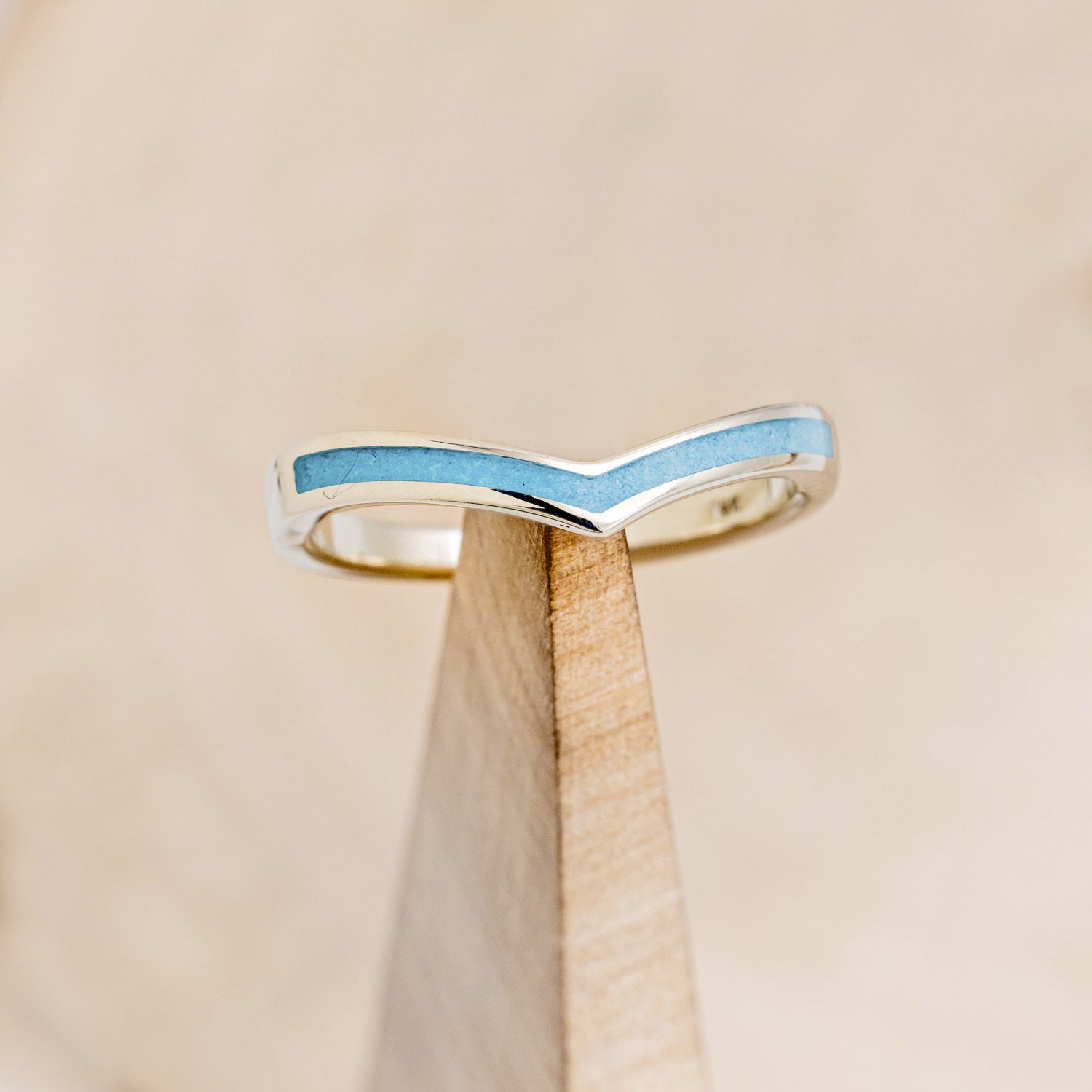 "ATLANTIS" - TRIANGLE TURQUOISE ENGAGEMENT RING WITH V-SHAPED TURQUOISE TRACER-26