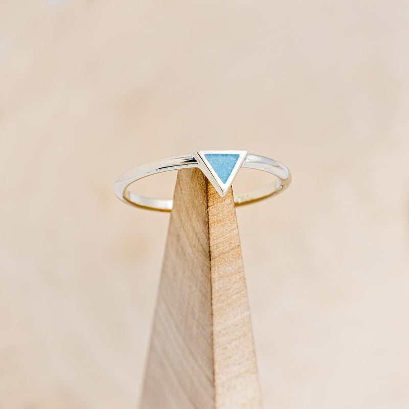 "ATLANTIS" - TRIANGLE TURQUOISE ENGAGEMENT RING WITH V-SHAPED TURQUOISE TRACER-24