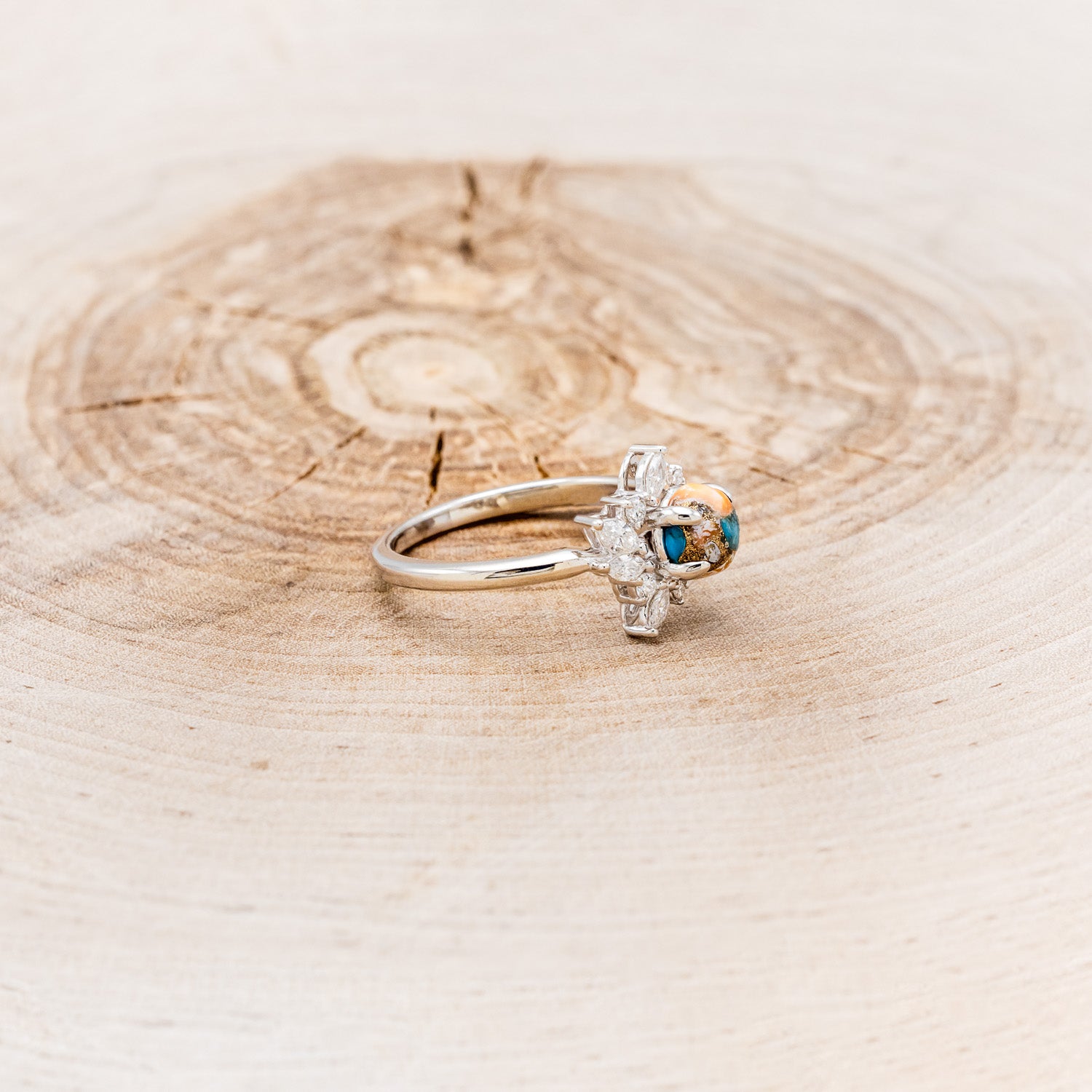 "AURAE" - ROUND CUT SPINY OYSTER TURQUOISE ENGAGEMENT RING-2