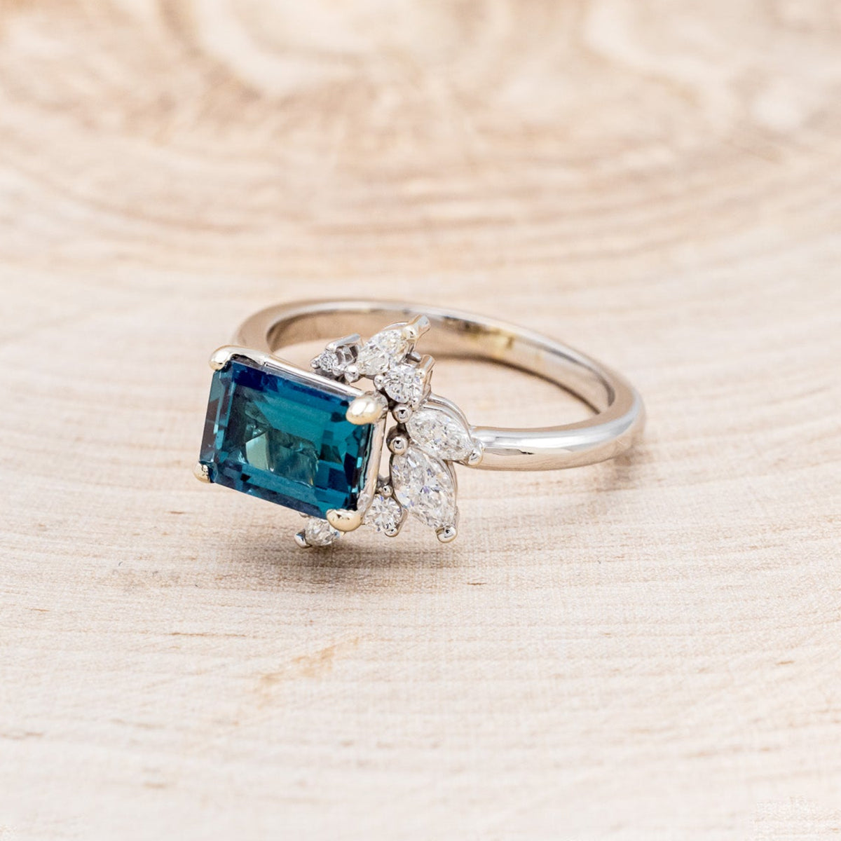 "AURAE" - EMERALD CUT LAB-GROWN ALEXANDRITE ENGAGEMENT RING WITH DIAMOND ACCENTS-9