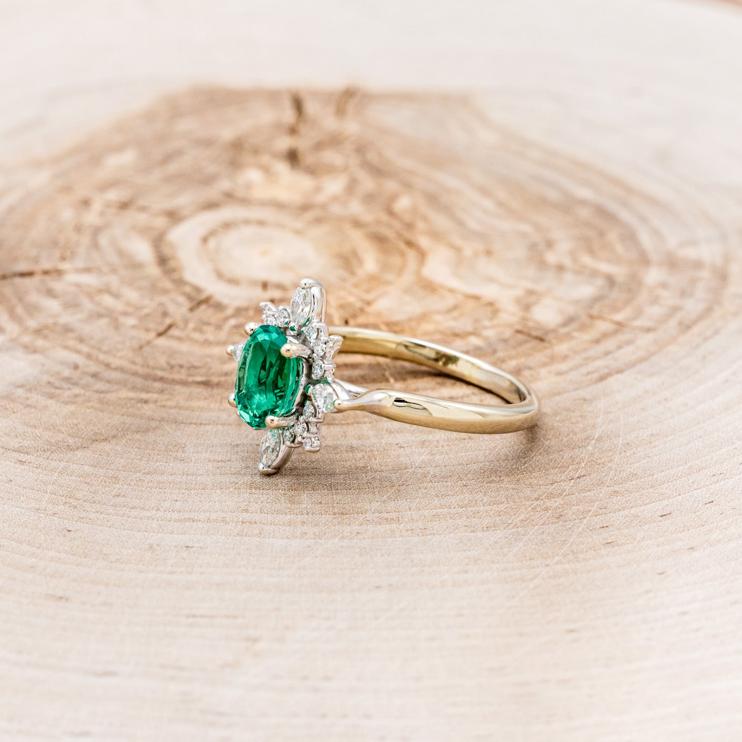"AZALEA" - OVAL LAB-GROWN EMERALD ENGAGEMENT RING WITH DIAMOND HALO-17