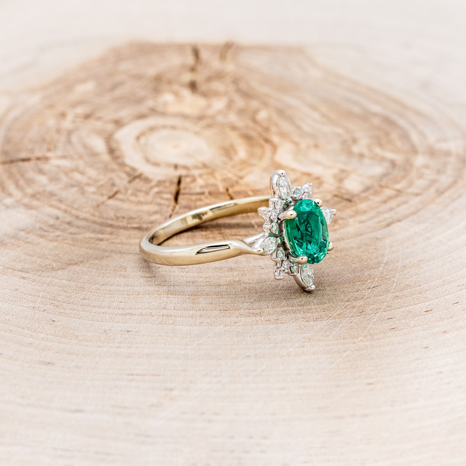 "AZALEA" - OVAL LAB-GROWN EMERALD ENGAGEMENT RING WITH DIAMOND HALO-16