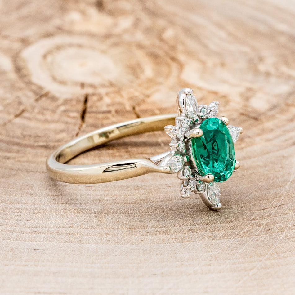 "AZALEA" - OVAL LAB-GROWN EMERALD ENGAGEMENT RING WITH DIAMOND HALO-16