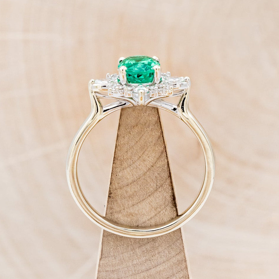 "AZALEA" - OVAL LAB-GROWN EMERALD ENGAGEMENT RING WITH DIAMOND HALO-20
