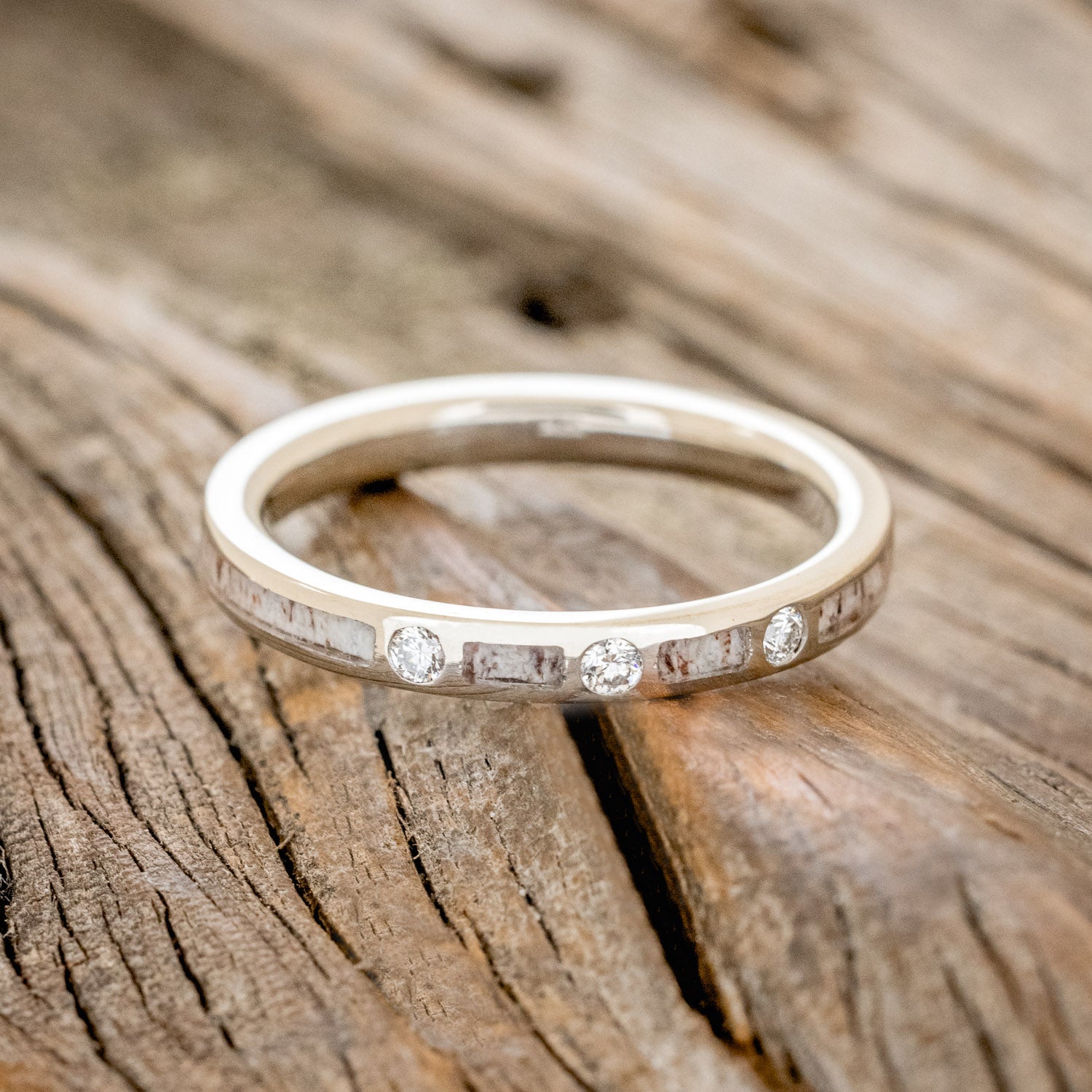 DIAMONDS STACKING BAND WITH CUSTOM INLAYS-Staghead Designs