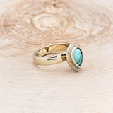 WIDE BAND TURQUOISE ENGAGEMENT RING WITH DIAMOND HALO