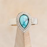 WIDE BAND TURQUOISE ENGAGEMENT RING WITH DIAMOND HALO-1