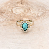 WIDE BAND TURQUOISE ENGAGEMENT RING WITH DIAMOND HALO-4