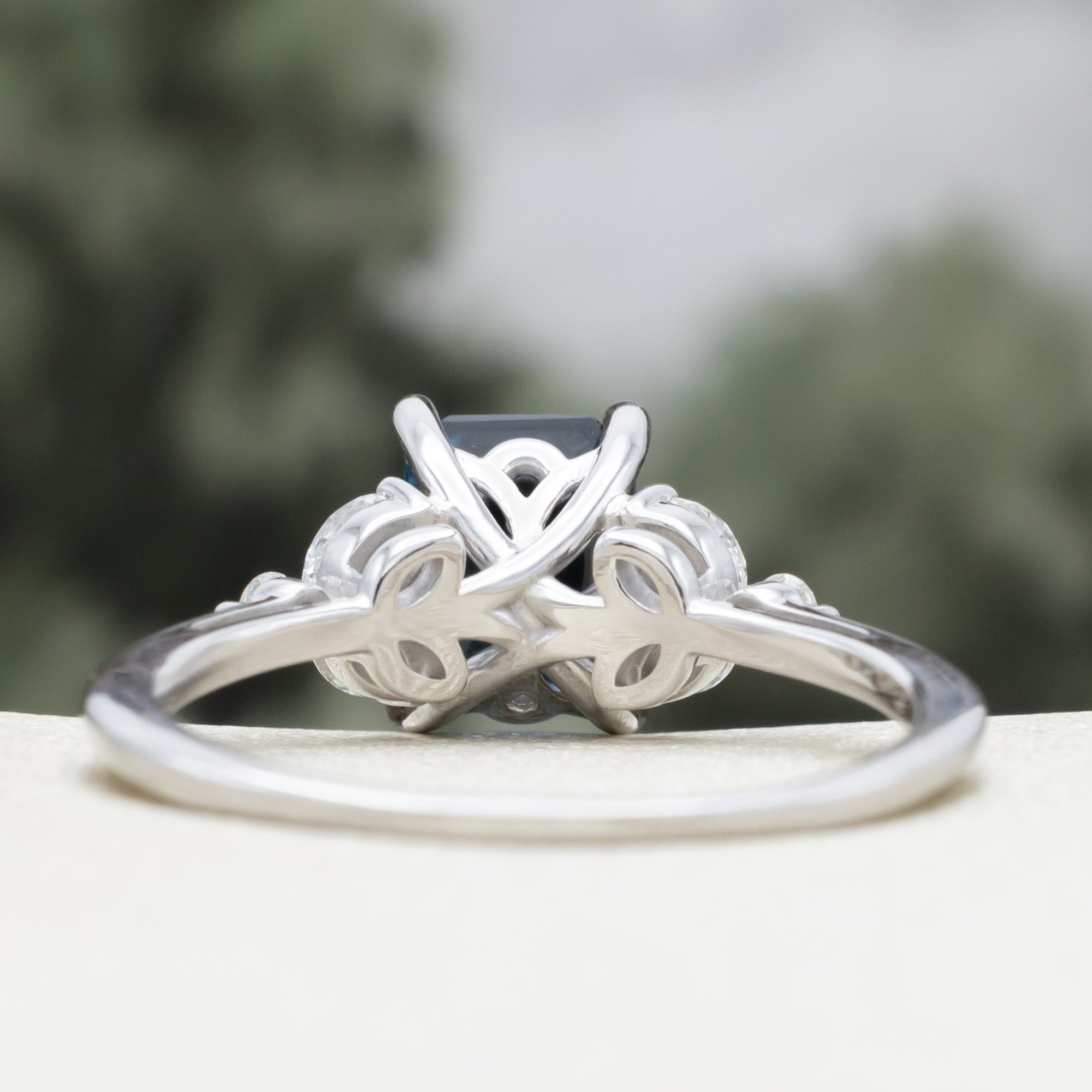 "BLOSSOM" - EMERALD CUT BLUE TOPAZ ENGAGEMENT RING WITH DIAMOND ACCENTS-Staghead Designs