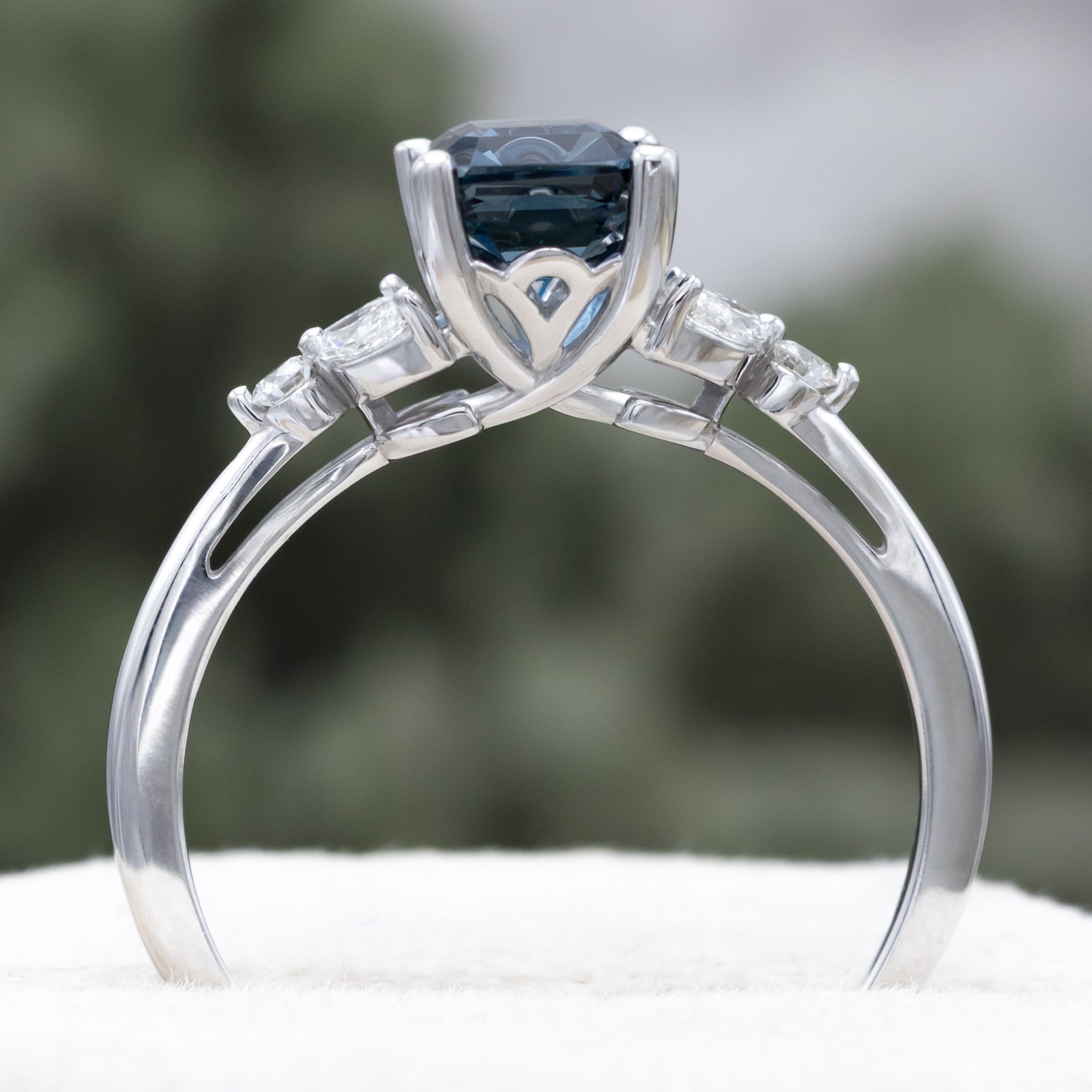 "BLOSSOM" - EMERALD CUT BLUE TOPAZ ENGAGEMENT RING WITH DIAMOND ACCENTS-Staghead Designs