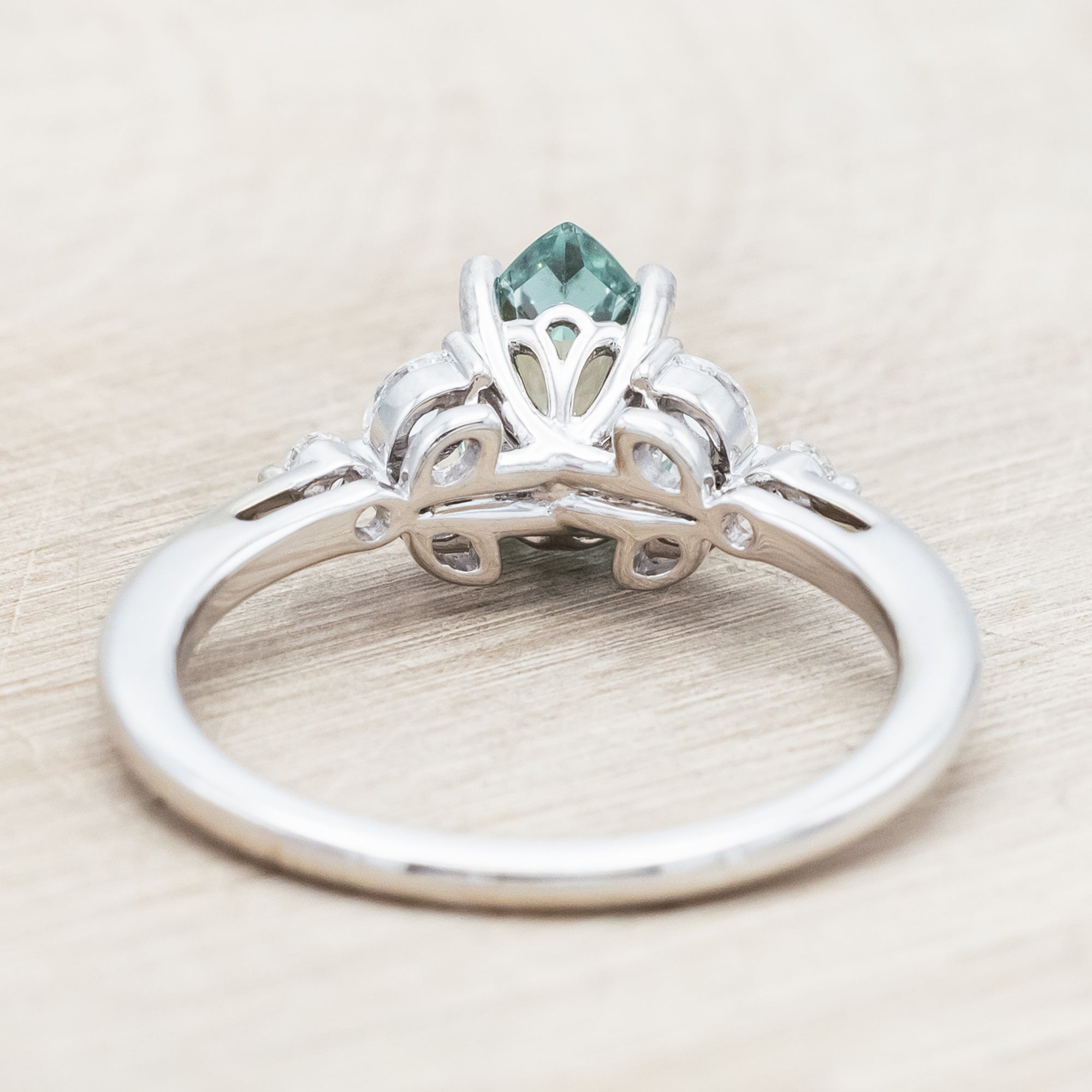 "BLOSSOM" - PEAR CUT LAB-GROWN GREEN SAPPHIRE ENGAGEMENT RING WITH DIAMOND ACCENTS-Staghead Designs