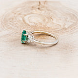 "BLOSSOM" - MARQUISE CUT LAB-GROWN EMERALD ENGAGEMENT RING WITH LEAF-SHAPED DIAMOND ACCENTS - 14K WHITE GOLD - SIZE 7 1/2-3