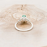 "BLOSSOM" - MARQUISE CUT LAB-GROWN EMERALD ENGAGEMENT RING WITH LEAF-SHAPED DIAMOND ACCENTS - 14K WHITE GOLD - SIZE 7 1/2-5