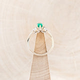 "BLOSSOM" - MARQUISE CUT LAB-GROWN EMERALD ENGAGEMENT RING WITH LEAF-SHAPED DIAMOND ACCENTS - 14K WHITE GOLD - SIZE 7 1/2-6