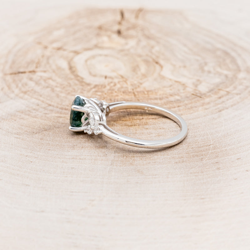 "BLOSSOM" - OVAL-CUT MOSS AGATE ENGAGEMENT RING WITH LEAF-SHAPED DIAMOND ACCENTS-15