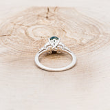"BLOSSOM" - OVAL-CUT MOSS AGATE ENGAGEMENT RING WITH LEAF-SHAPED DIAMOND ACCENTS