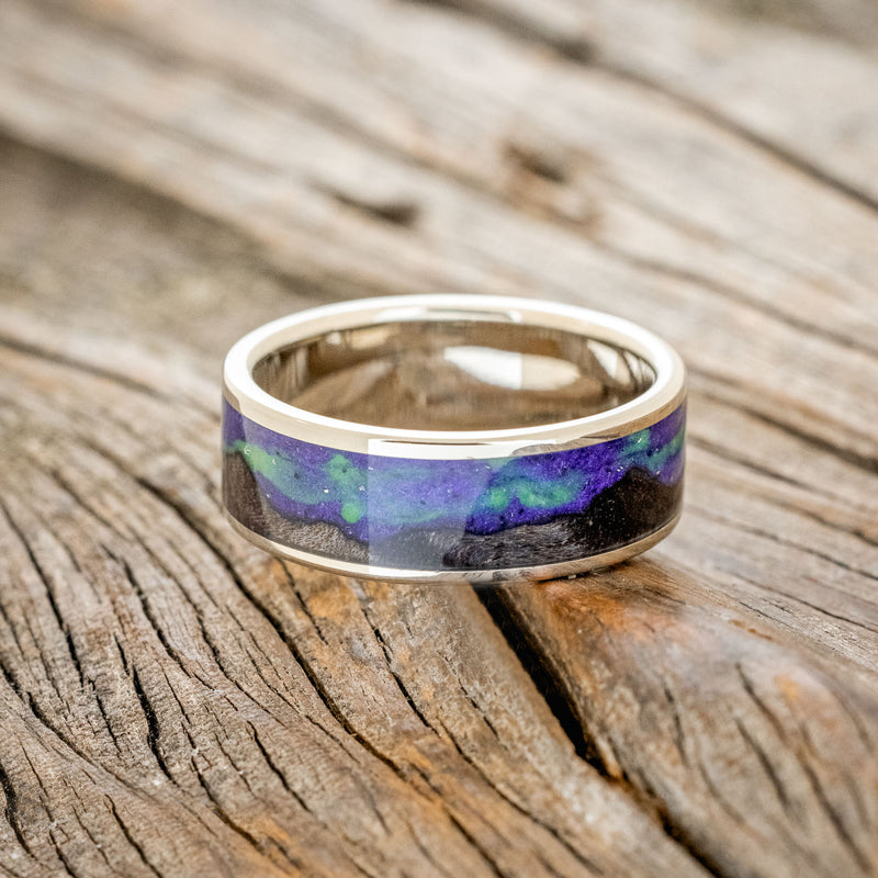 Woodgrain Pattern Damascus Steel Stainless Steel Wedding Ring Set Opal  Inlay Glow Rings - Etsy