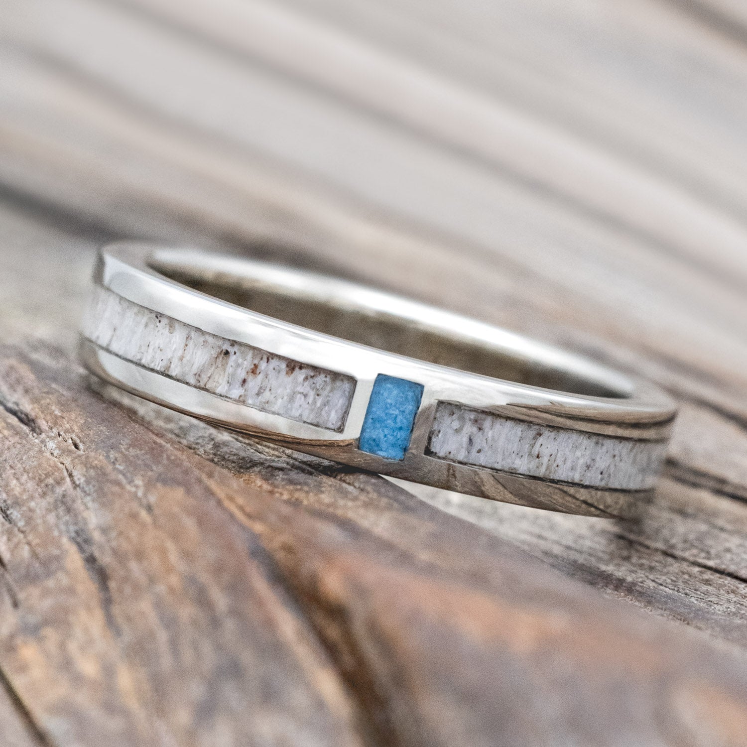 "CASPIAN" - ANTLER & TURQUOISE WEDDING RING-Staghead Designs