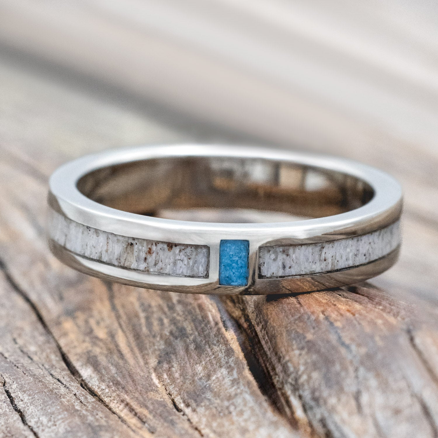 "CASPIAN" - ANTLER & TURQUOISE WEDDING RING-Staghead Designs