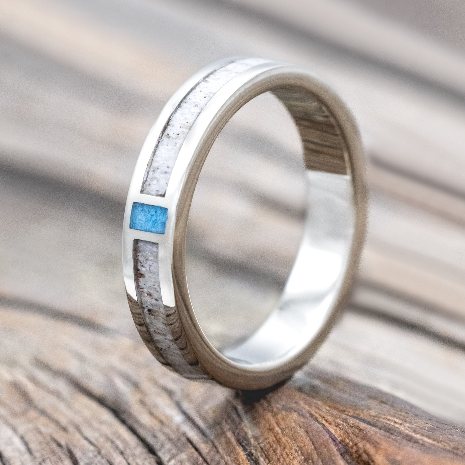 "CASPIAN" - ANTLER & TURQUOISE WEDDING RING-Staghead Designs