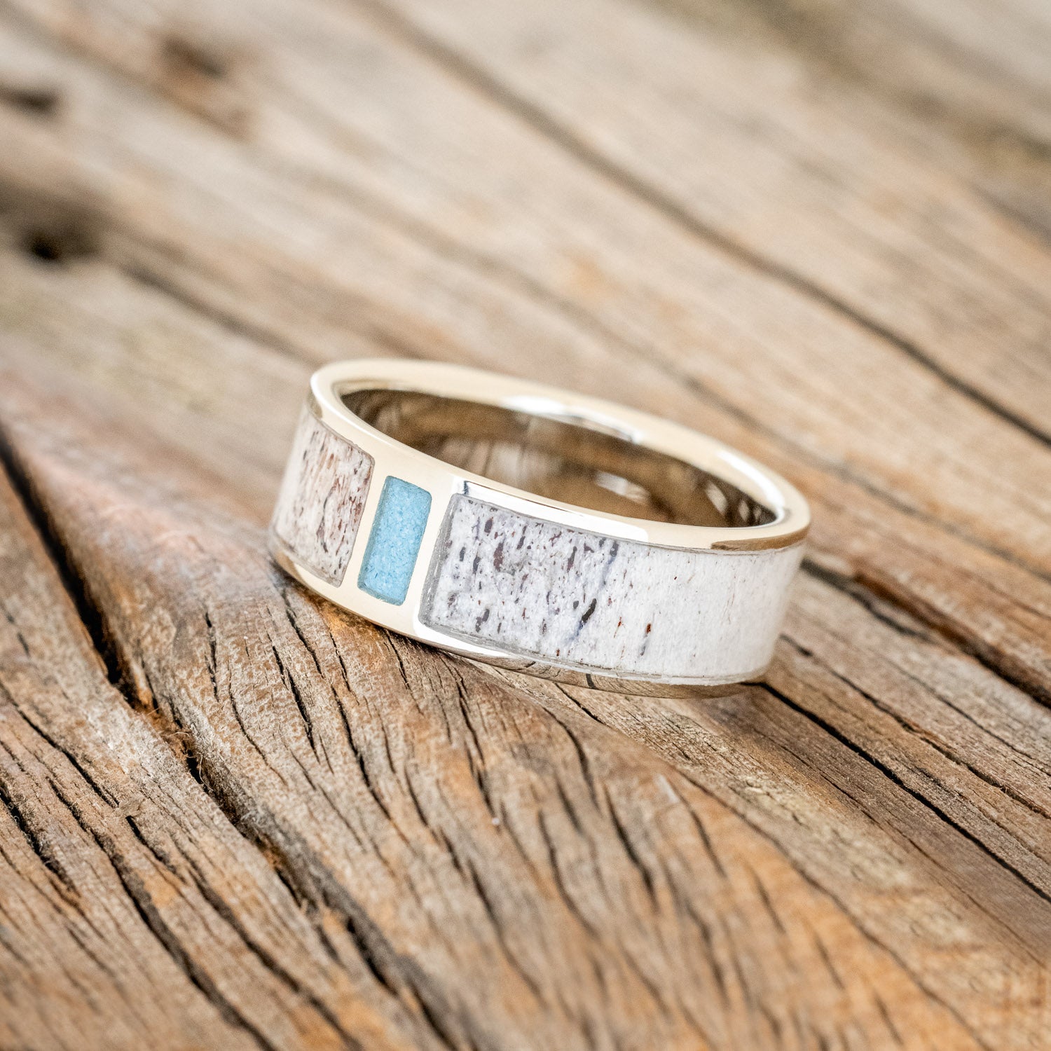 "CASPIAN" - MATCHING SET OF ANTLER & TURQUOISE WEDDING BANDS-10