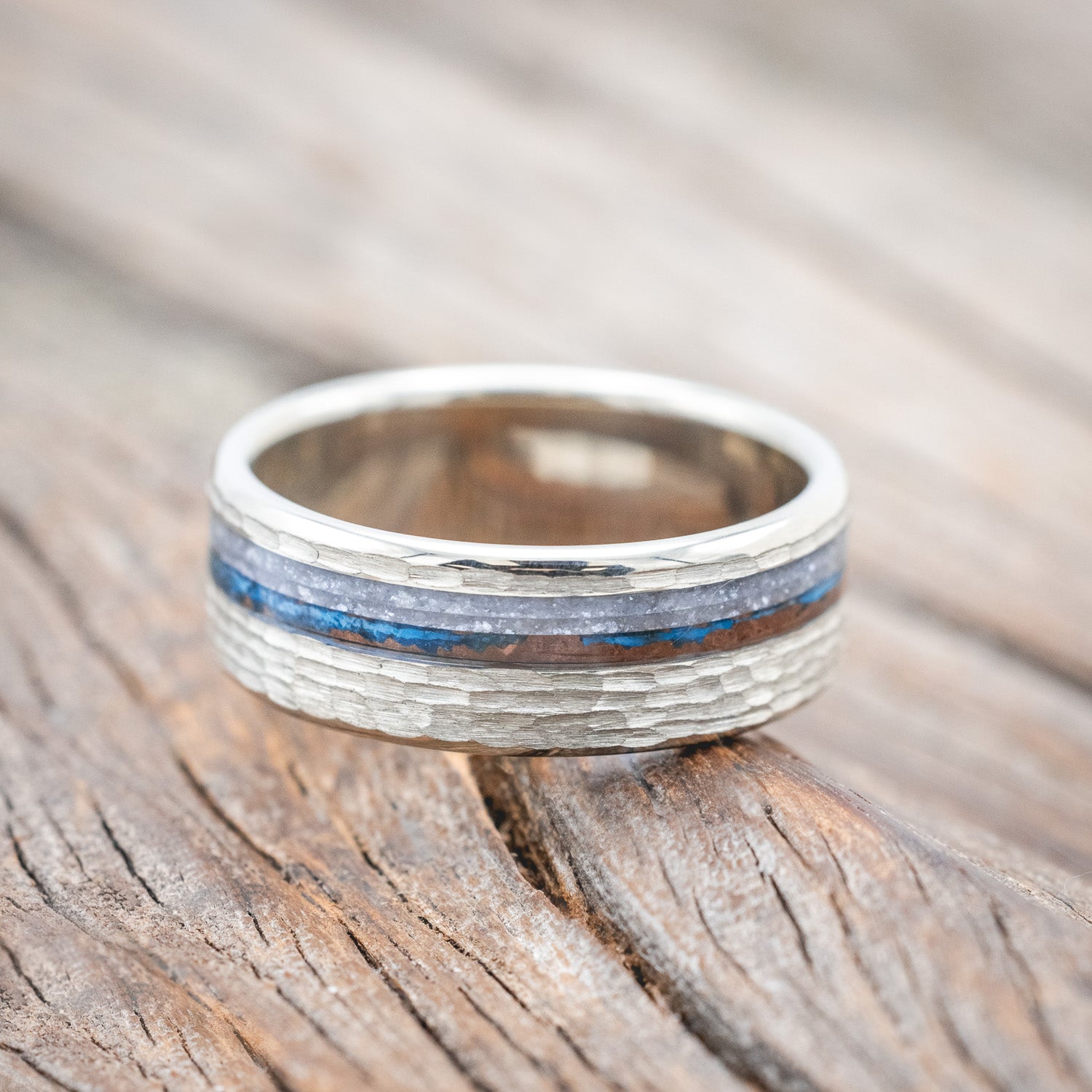 "CASTOR" - PATINA COPPER & DIAMOND DUST WEDDING RING WITH A HAMMERED FINISH-Staghead Designs