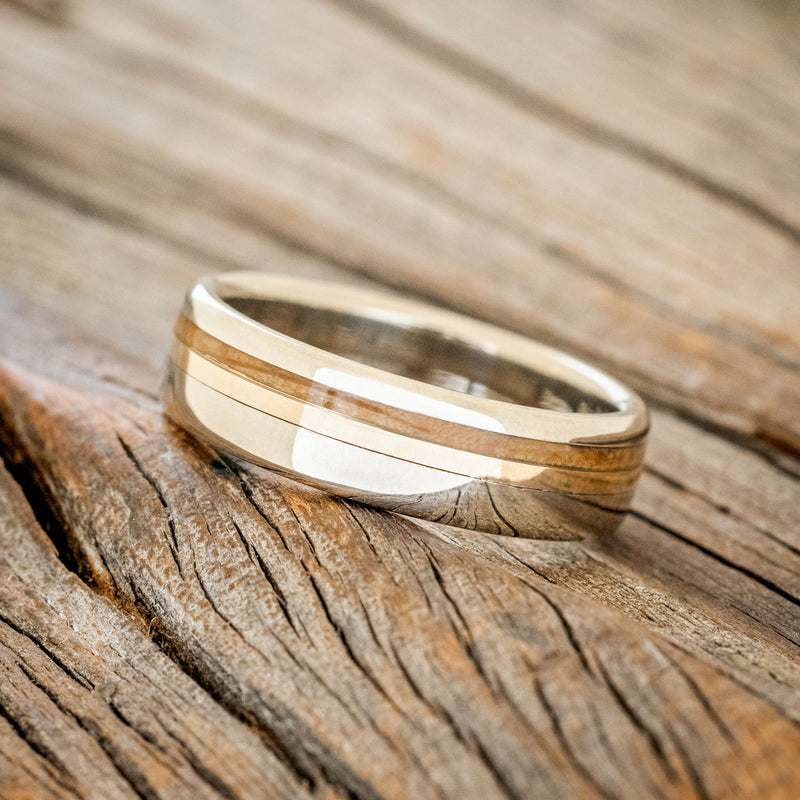 "CASTOR" - WHISKEY BARREL OAK & A 14K GOLD INLAY WEDDING RING-2