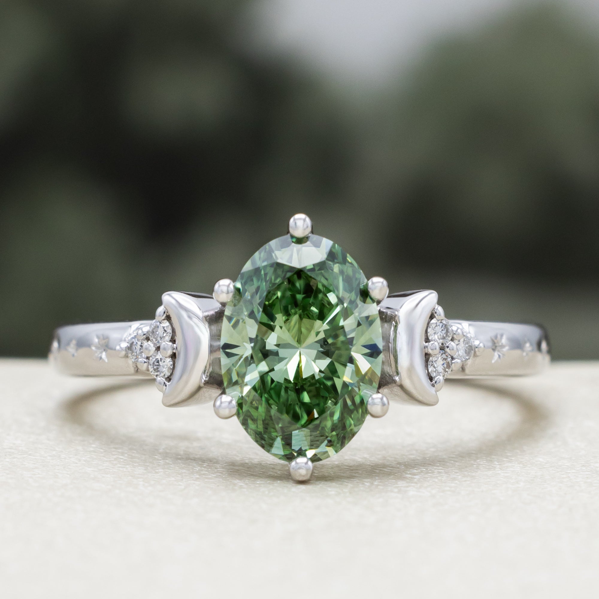 "Celeste" - Two-Tone Triple Moon Women's Engagement Ring With Diamond Accents - Select Your Own Stone