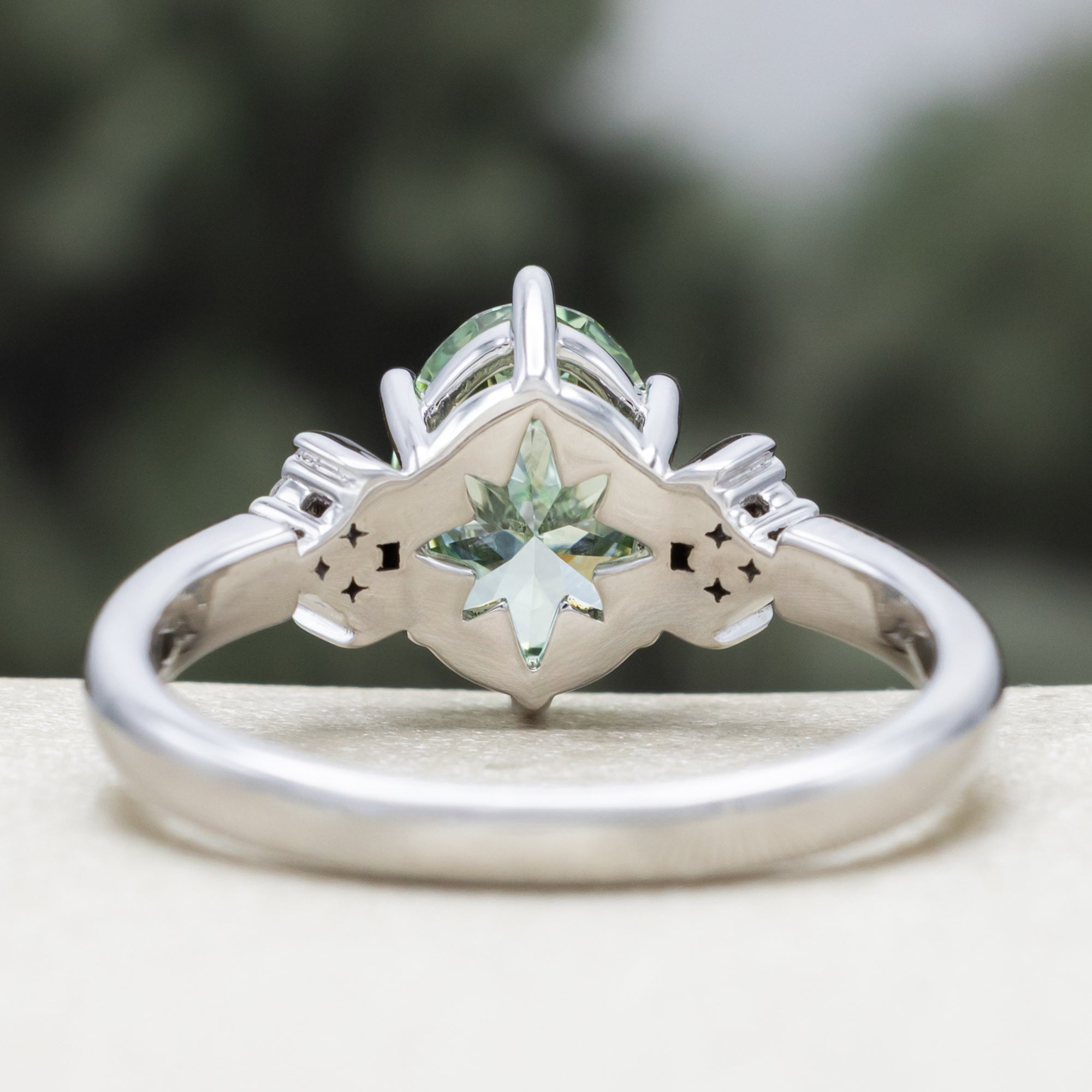 "Celeste" - Two-Tone Triple Moon Women's Engagement Ring With Diamond Accents - Select Your Own Stone