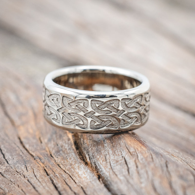 CELTIC LOVE KNOT ENGRAVED WEDDING BAND-Staghead Designs