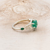 "LUCY IN THE SKY" - ROUND CUT LAB-GROWN EMERALD ENGAGEMENT RING WITH CELTIC KNOT ENGRAVINGS & MALACHITE INLAYS-2