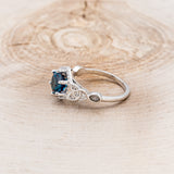 "LUCY IN THE SKY" - ROUND CUT LAB-GROWN ALEXANDRITE ENGAGEMENT RING WITH CELTIC KNOT ENGRAVINGS & MOTHER OF PEARL INLAYS