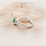 "CICELY" - PEAR-SHAPED LAB-GROWN EMERALD ENGAGEMENT RING WITH DIAMOND ACCENTS - 14K WHITE GOLD - SIZE 7-2