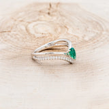 "CICELY" - PEAR-SHAPED LAB-GROWN EMERALD ENGAGEMENT RING WITH DIAMOND ACCENTS - 14K WHITE GOLD - SIZE 7-3