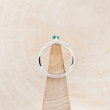 "CICELY" - PEAR-SHAPED LAB-GROWN EMERALD ENGAGEMENT RING WITH DIAMOND ACCENTS - 14K WHITE GOLD - SIZE 7-6