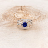 CLADDAGH BRIDAL SUITE - CELTIC KNOT LAB-GROWN BLUE SAPPHIRE SOLITAIRE ENGAGEMENT RING WITH DIAMOND ACCENT TRACER & CLADDAGH TRACER-4