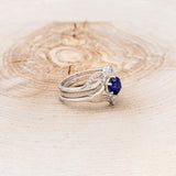 CLADDAGH BRIDAL SUITE - CELTIC KNOT LAB-GROWN BLUE SAPPHIRE SOLITAIRE ENGAGEMENT RING WITH DIAMOND ACCENT TRACER & CLADDAGH TRACER