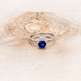 CLADDAGH BRIDAL SUITE - CELTIC KNOT LAB-GROWN BLUE SAPPHIRE SOLITAIRE ENGAGEMENT RING WITH DIAMOND ACCENT TRACER & CLADDAGH TRACER