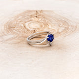 CLADDAGH BRIDAL SUITE - CELTIC KNOT LAB-GROWN BLUE SAPPHIRE SOLITAIRE ENGAGEMENT RING WITH DIAMOND ACCENT TRACER & CLADDAGH TRACER