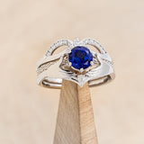 CLADDAGH BRIDAL SUITE - CELTIC KNOT LAB-GROWN BLUE SAPPHIRE SOLITAIRE ENGAGEMENT RING WITH DIAMOND ACCENT TRACER & CLADDAGH TRACER-1