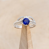 CLADDAGH BRIDAL SUITE - CELTIC KNOT LAB-GROWN BLUE SAPPHIRE SOLITAIRE ENGAGEMENT RING WITH DIAMOND ACCENT TRACER & CLADDAGH TRACER