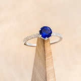 CLADDAGH BRIDAL SUITE - CELTIC KNOT LAB-GROWN BLUE SAPPHIRE SOLITAIRE ENGAGEMENT RING WITH DIAMOND ACCENT TRACER & CLADDAGH TRACER