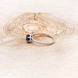 CLADDAGH BRIDAL SUITE - CELTIC KNOT LAB-GROWN BLUE SAPPHIRE SOLITAIRE ENGAGEMENT RING WITH DIAMOND ACCENT TRACER & CLADDAGH TRACER-18