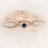 CLADDAGH BRIDAL SUITE - CELTIC KNOT LAB-GROWN BLUE SAPPHIRE SOLITAIRE ENGAGEMENT RING WITH DIAMOND ACCENT TRACER & CLADDAGH TRACER