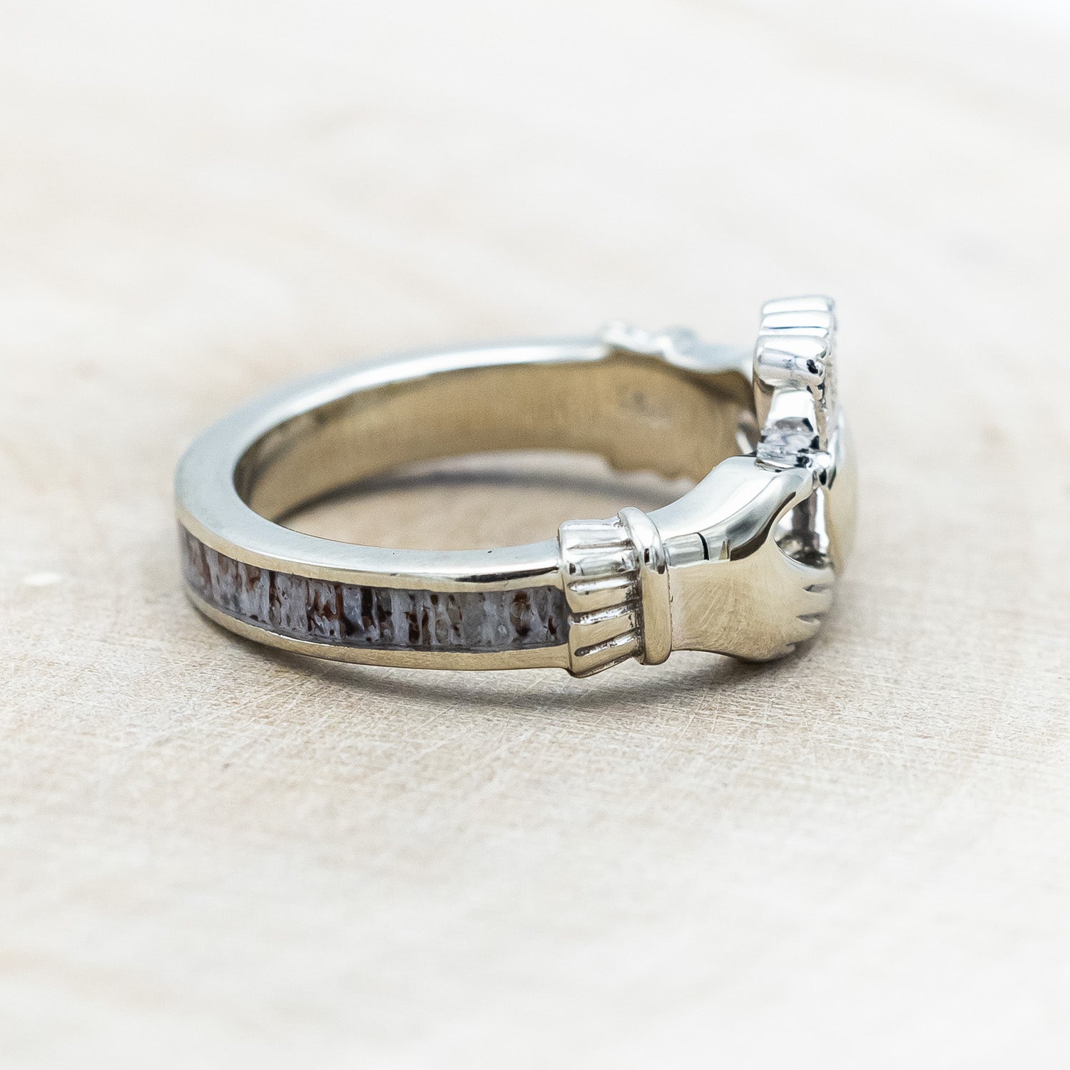 CLADDAGH RING WITH ANTLER INLAY-Staghead Designs